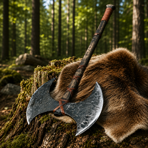 Hache viking à double tête en acier au carbone de 35 pouces avec manche en bois - Hache de style scandinave, hache nordique, seax - Product Image 3