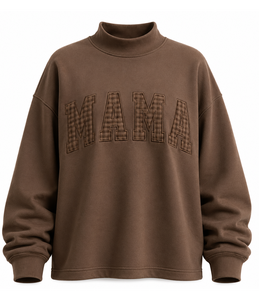 Felpa oversize da donna <span class=keywords><strong>MAMA</strong></span> con collo alto, personalizzata con patchwork a quadri Gingham, stile college casual streetwear - Product Image 5