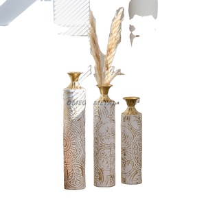 Último elegante forma cilíndrica 3D triángulo en relieve de madera alto florero de suelo conjunto de bambú metálico para la decoración del hogar o la oficina - Product Image 1