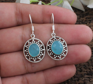 Natural Aqua Chalcedony Drop <b>Earrings</b> 925 Sterling <b>Silver</b> Women Luxury <b>Wedding</b> Minimalist Dainty Jewelry Wholesale Manufacturer - Product Image 1