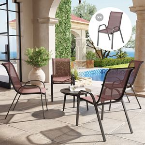 Set di 4 Sedie da Esterno Marroni con Schienale Alto, Impilabili, con Seduta in Rete Traspirante per Giardino, Prato e Impianti Sportivi - Product Image 2