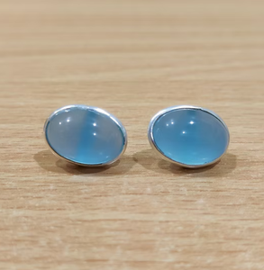 Pendientes de tuerca de calcedonia acuática con engaste de bisel de plata de ley 925, minimalistas, para uso diario, unisex - Product Image 2