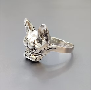 Elegant Oxidized Silver Bulldog <b>Ring</b> Handcrafted 925 Sterling <b>Chunky</b> Dog Head Jewelry Manufacturer Jaipur - Product Image 2