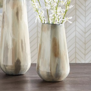 Vase de sol en métal fait main contemporain, silhouette emblématique, 39 cm de hauteur, finition argentée avec accents marron - Product Image 6