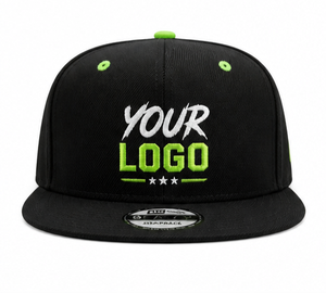 Casquette Snapback à visière plate avec logo personnalisé, broderie noire et verte sur le panneau avant, unisexe, réglable, 6 panneaux, casquette de baseball décontractée - Product Image 1