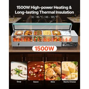 Scaldavivande Elettrico Commerciale 1500W in Acciaio Inox con 6 Vasche da 1/3, Buffet Bain Marie con Coperchio in Vetro, Attrezzatura per Mantenere il Cibo Caldo - Product Image 2