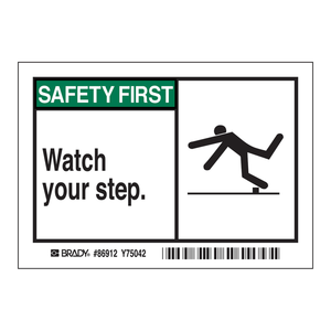 Etiquetas Autoadhesivas Duraderas Brady SAFETY FIRST, Acabado Mate y Brillante, ¡Cuidado con los Peldaños! - Product Image 2