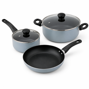 Juego de Utensilios de Cocina de Aluminio Antiadherente de 5 Piezas con Tapa de Vidrio |   Juego de cocina compatible con inducción que incluye cacerola, sartén y olla para salsas - Product Image 1