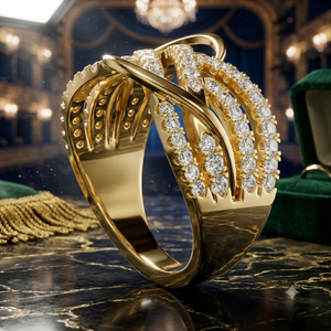Anillo de Oro Amarillo de Lujo con Diseño Infinito Cruzado para Mujer, Anillo de Múltiples Hileras con Pavé, Joyería de Aniversario de Bodas, Regalo - Product Image 1