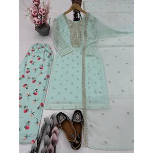 Hermoso Conjunto de Fiesta Talla XL con Top y Pantalón de Chifón y Elegante Dupatta - Product Image 3