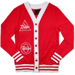Delta Personalizado al por Mayor |   Sigma |   Suéter Cárdigan Grueso de Nailon/Acrílico Rojo Sólido de Invierno de la Hermandad Theta 1913, Tejido para Grupos Universitarios - Product Image 1
