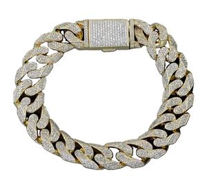 Men's 22K Gold Plated Diamond Chain <b>Bracelet</b> Round Brilliant Cut Micro Insert Hiphop Style Everyday Wear - Product Image 2