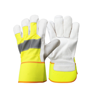 HI-VIS Reflective Canvas Industrial Construction Oil Resistant Safety protection Cowhide Leather Working <b>Glove</b> for Work - Product Image 1