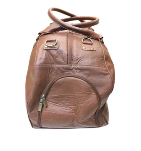 Elegant Brown Leather Travel Duffle Bag Cabin Size Carry On with Multi Storage <b>Pockets</b> Wholesale Custom Logo Bulk Order - Product Image 3