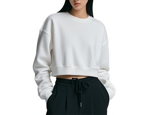 Sweat-shirts pour femmes en coton 100% uni, à manches longues, coupe ample, style crop top - Product Image 1
