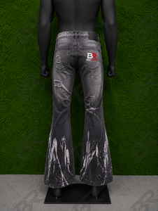 Jean évasé vintage pour homme avec logo sur le devant, denim délavé, taille mi-haute, style streetwear décontracté, motif rayé, tissu en coton, été-automne - Product Image 2