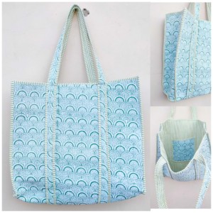 Sac fourre-tout matelassé en coton indien imprimé au bloc, fait main, de haute qualité, style bohème, motif floral, sac à bandoulière ouvert pour femme, multicolore - Product Image 1