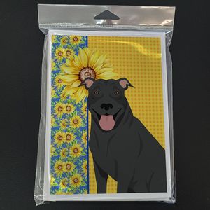 Summer Sunflowers A7 Tamaño 5x7 Paquete de tarjetas de felicitación 8 Black Pit Bull Terrier Diseño caprichoso Tarjetas de notas en blanco con sobres - Product Image 3