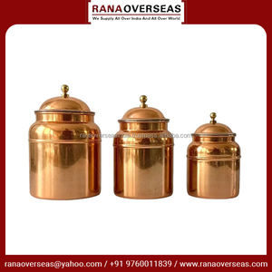 Boîte à café et sucre en cuivre pur de style vintage avec couvercle et boutons en laiton disponibles en différents modèles - Product Image 3