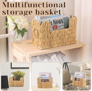 Panier mural bohème tressé à la main en jacinthe d'eau naturelle, écologique et durable, pour magazines et livres - Product Image 4