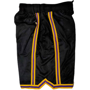 Shorts de basketball en toile noire pour hommes, avec cordon de serrage jaune et violet, décontractés, respirants, coupe-vent, séchage rapide, en polyester - Product Image 3