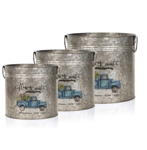 Exclusive Design Rustic <b>Galvanized</b> Iron Planters <b>Buckets</b> Flower Pots With Handle Home & Garden Decor Round Planters - Product Image 1