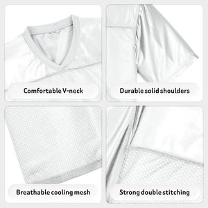 Custom American Football Jersey Unisex White Mandarin Collar Printed Mesh Breathable Short Sleeve Team Name Number 26 OEM - Product Image 5