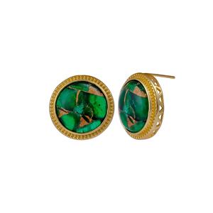 Pendientes de tuerca antideslustre para mujer a la moda hechos a mano Esmeralda Mohave Jade inspirado Latón chapado en oro con detalles de piedras preciosas - Product Image 1