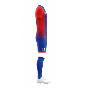 Conjunto de camiseta de fútbol sublimada roja y azul para hombre, manga corta, uniforme ajustado que absorbe la humedad, kit de fútbol, uniformes de fútbol femenino - Product Image 6