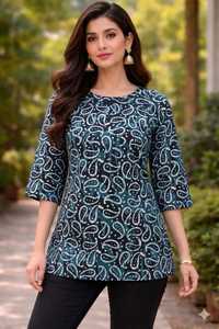 Kurti corto para mujer en tela crepé – Top informal con estampado elegante (tallas M a 3XL) - Product Image 2