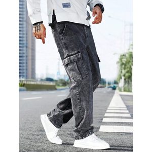 Jean cargo en denim gris anthracite pour homme, style rétro vintage moderne multipoches, 100% coton, écologique, automne-hiver - Product Image 5