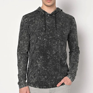 Sweat-shirt à capuche en tricot pour homme, noir délavé uni, décontracté, pour l'automne, coupe classique, manches longues, coton respirant - Product Image 1