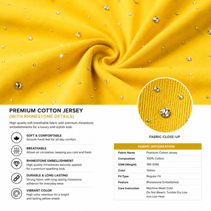 T-shirt personnalisé jaune à strass pour homme, coupe oversize, streetwear décontracté, manches courtes, col rond, motif graphique scintillant, vêtement de mode - Product Image 5
