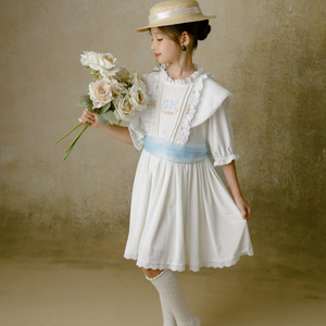 Style de baptême enfant Couture multicolore demi manches velours petite fille robe à la main perle broderie genou longueur Mini - Aine - Product Image 5