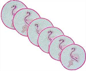 Embroidered Floral Polyester/Cotton <b>Table</b> Coasters Set of 6 Eco-Friendly Customizable Home & Hotel Use Housewarming Gift - Product Image 1