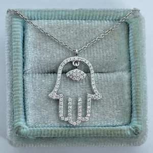 Pendentif Hamsa fait main en argent sterling 925 avec moissanite ronde, bijou religieux, cadeau de charme pour fête - Product Image 3