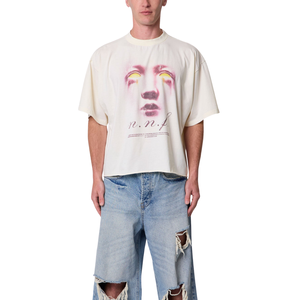 เสื้อยืดคอกลมแขนสั้นลายกราฟิกใบหน้าแบบนามธรรมทรงหลวมสไตล์สตรีทแวร์ขายส่งแบบกำหนดเอง OEM ผ้าคอตตอนเจอร์ซีย์ - Product Image 4