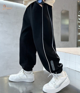 Pantalon de jogging décontracté en toile unie à séchage rapide, coupe droite, avec logo personnalisé, taille haute, braguette zippée, léger et tendance pour garçons - Product Image 1