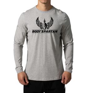 T-shirt de performance à manches longues gris chiné pour homme, en coton premium, col rond, pour l'entraînement sportif, le fitness et les tenues décontractées - Product Image 3