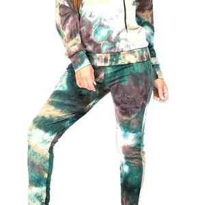 Women Tie Dye Hooded <b>Tracksuit</b> Full Sleeve Elastic Waist Casual Sportswear Gradient Color Sublimation Print Polyester - Product Image 4