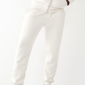 Men's White Cotton Sweatpants Elastic Waist Casual Joggers Side Pockets Lightweight Knitted Breathable Eco-Friendly Worsted - Product Image 1