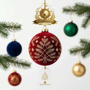 Adorno Navideño de Lujo, Bola Roja con Mapa del Mundo Dorado y Estrellas Grabadas, Adorno Colgante para Árbol, Venta al Por Mayor - Product Image 2