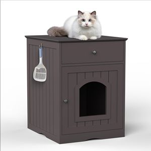 "Large Brown Wooden Luxury Cat Litter Box Enclosure with <b>Drawer</b> & <b>Side</b> <b>Table</b>" - Product Image 2
