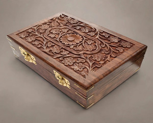Rectangular Wooden <b>Keepsake</b> Case Blue and Cream Inlay Design Home Decoration - Product Image 2
