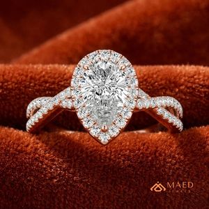 แหวนหมั้นเพชรโมอิสซาไนต์ทรงลูกแพร์ประดับเพชรแบบ Halo Prong Setting สีโรสโกลด์ ของขวัญเครื่องประดับหรูหราสำหรับผู้หญิง สำหรับวันครบรอบแต่งงาน - Product Image 4