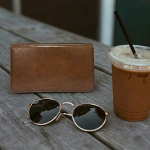 Brown Microfiber Long Bifold <b>Wallet</b> Zipper Closure RFID Blocking Minimalist Vintage Style Large Capacity Unisex Card Holder - Product Image 4