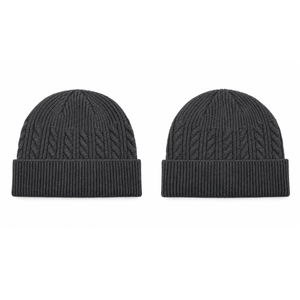 Bonnet en tricot torsadé pour homme, gris foncé, avec revers, épais et chaud - Style streetwear classique - Product Image 3