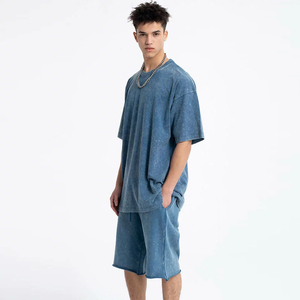 Conjunto de Camiseta y Pantalones Cortos de Algodón Lavado Extra Grande para Hombre, con Logotipo Personalizado, Secado Rápido, Traje Deportivo de Verano - Product Image 3