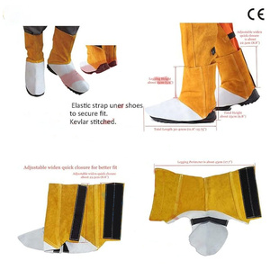 Guêtres de soudage en cuir croûte de vachette ignifuge, jaunes et blanches, résistantes à la chaleur jusqu'à 1000°C - Product Image 5