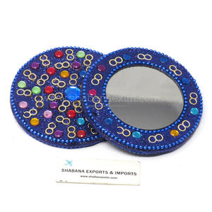 Miroir de poche compact style boutique indien en laque scintillante avec incrustations de pierres de qualité supérieure, mignon mini miroir de maquillage de vanité - Product Image 6